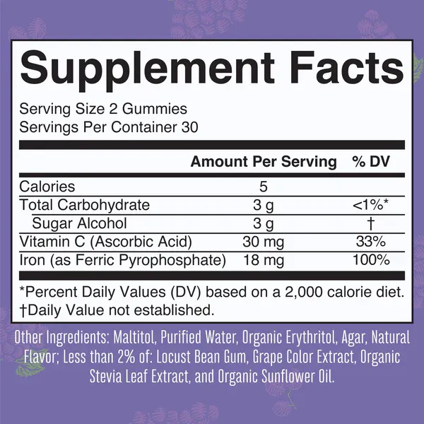 MaryRuth's Iron Gummies with Vitamin C Grape Flavored 60 count
