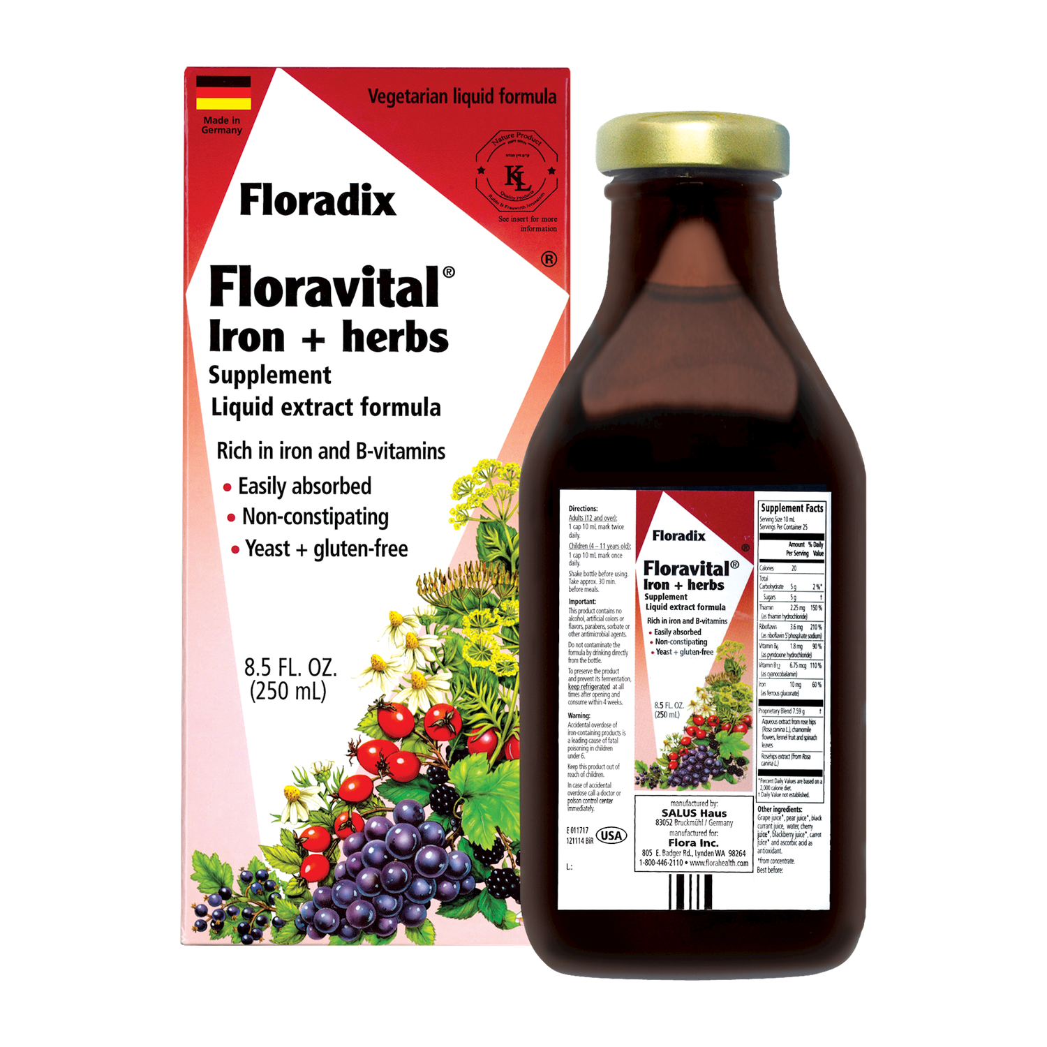 Floradix Floravital Iron + Herbs GF &amp; Yeast Free 8.5 fl oz