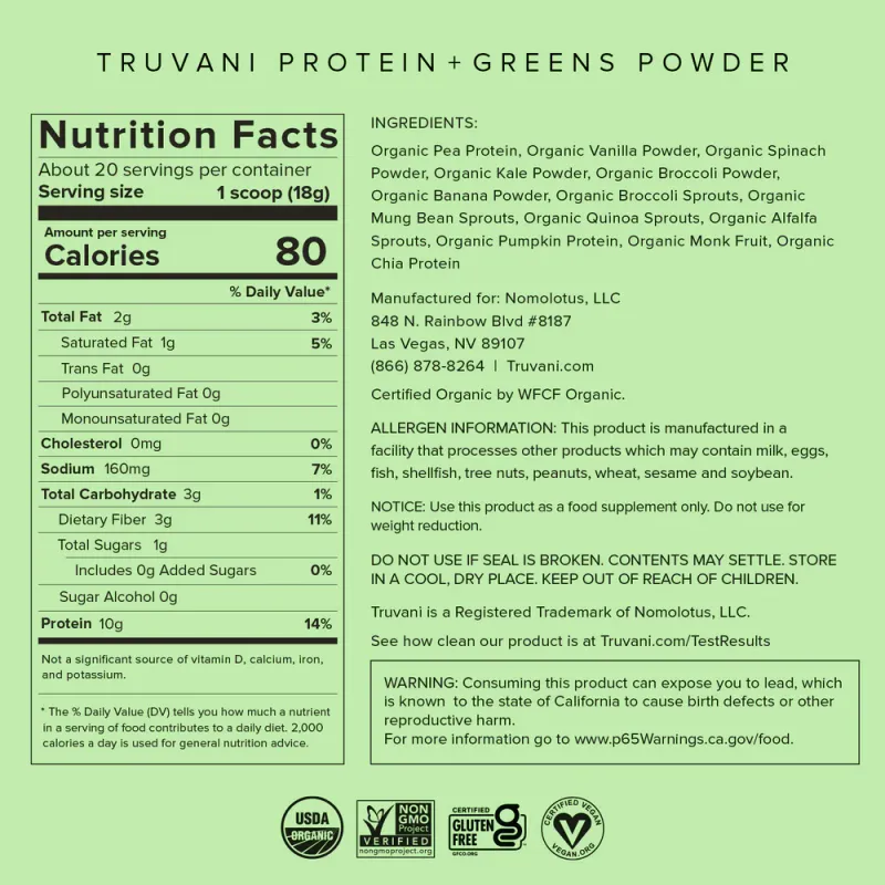 TRUVANI Protein + Greens Org.Pwdr. 12.59 oz.