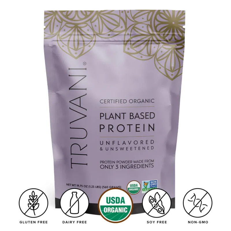 Truvani Organic Unflavored &amp; Unsweetened Plant Based Protein Powder 1.23lbs