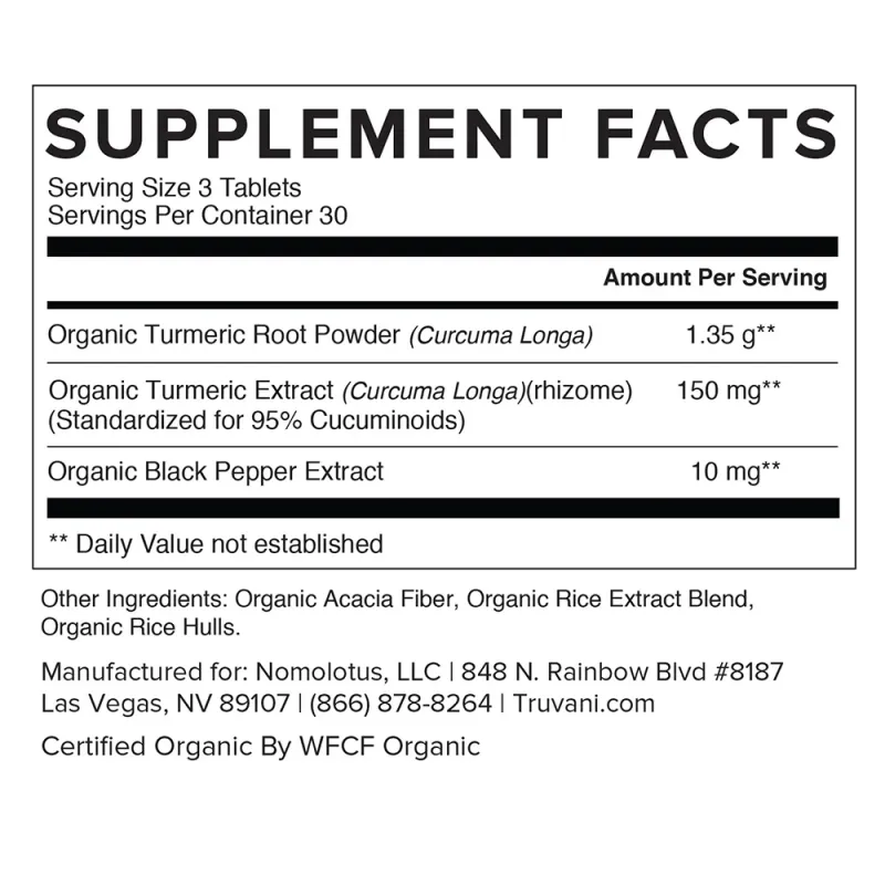 Truvani Turmeric Curcumin 90 Tablets