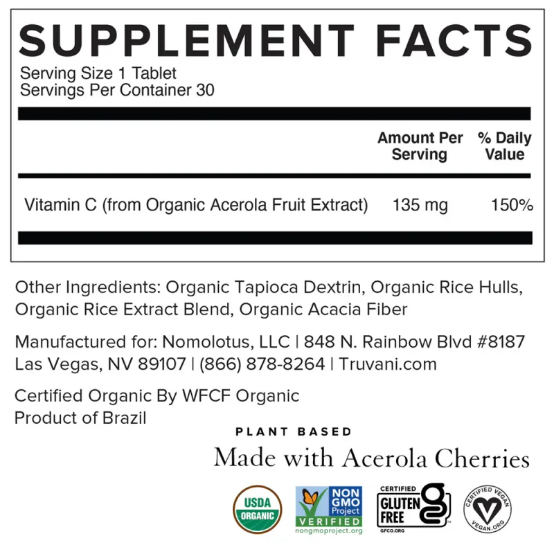 Truvani Vitamin C Acerola Cherries 30t