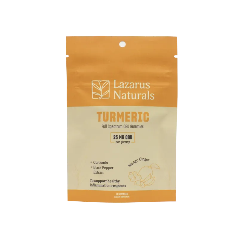 Lazarus Naturals Turmeric Full Spectrum CBD 25mg Gummies Mango Ginger Flavor 10 count
