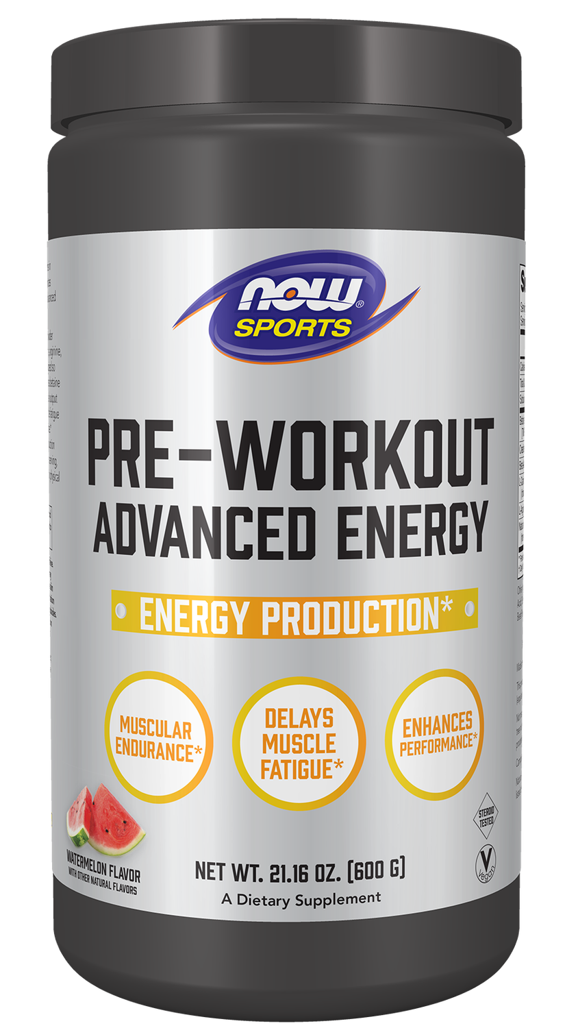 NOW Sports Pre-Workout Advanced Energy Watermelon Flavor 21.16oz