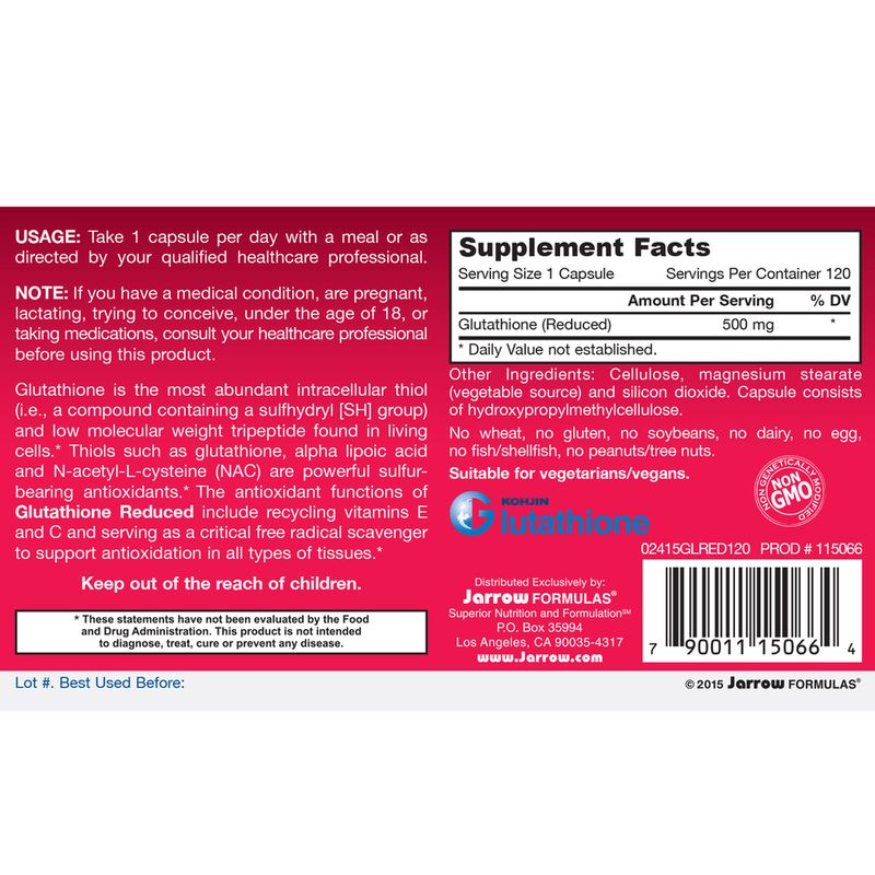 Glutathione Reduced 500mg 120ct