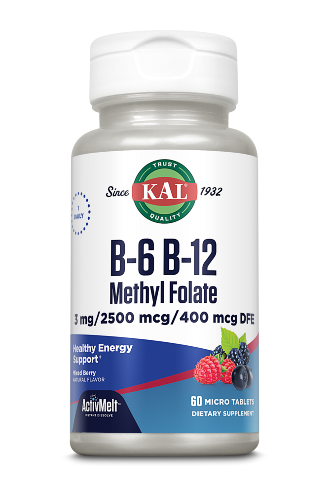 Kal B-6 + B-12 Methyl Folate 3mg/ 2500mcg / 400mcg DFE 60 micro tabs