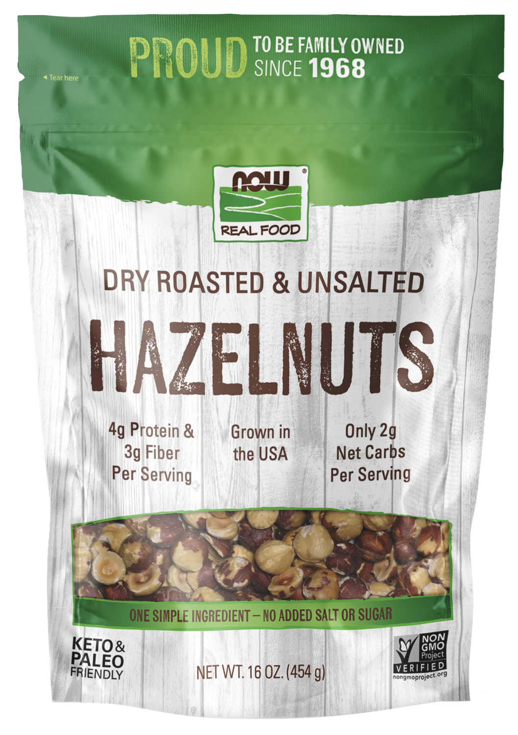 NOW Hazelnuts Dry Roasted Unsalted 16oz
