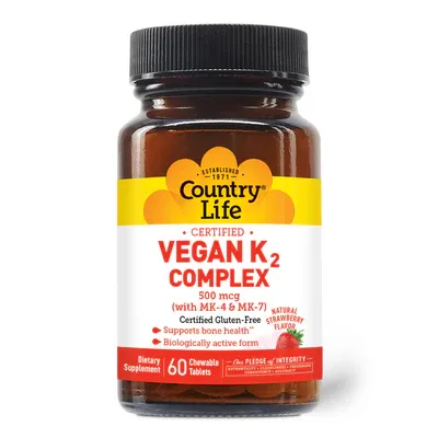 Country Life Vegan K2 Complex 500mcg 60 chewable tabs strawberry flavor