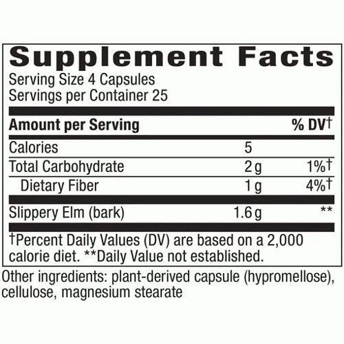 NATURE'S WAY Slippery Elm 400 mg. 100 Vegan Caps.