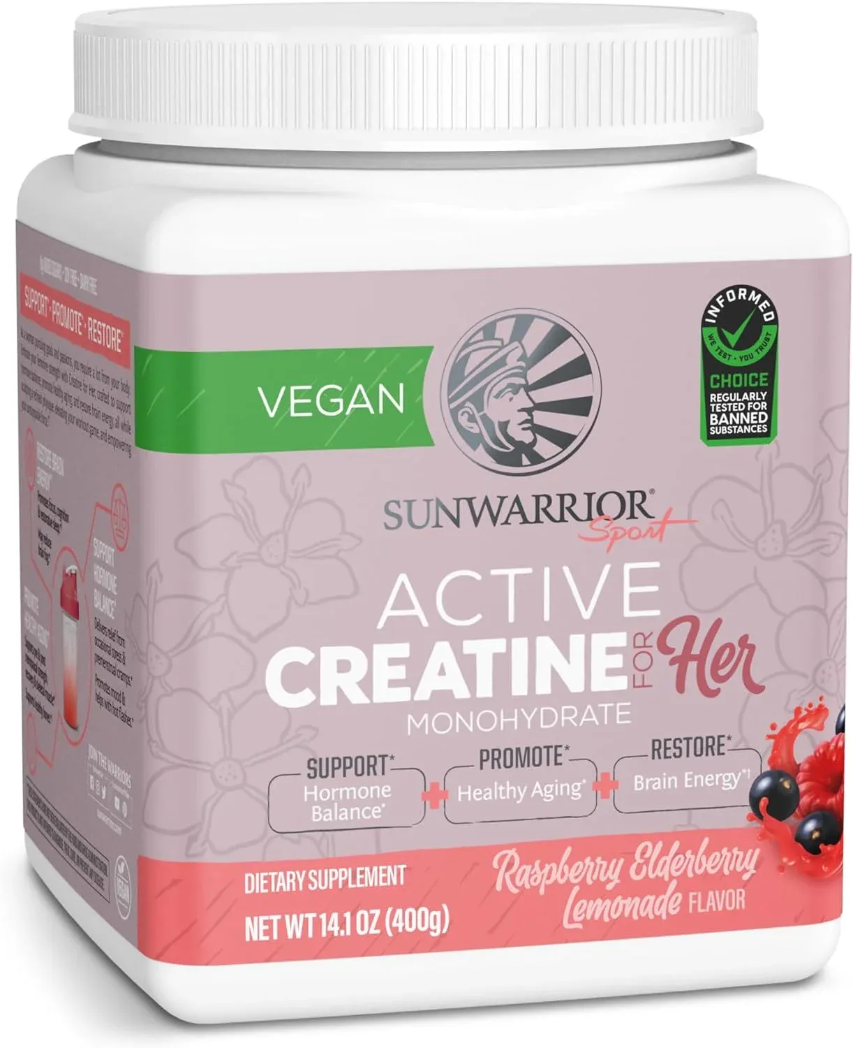 Sunwarrior Vegan Active Creatine Monohydrate for Her Rasberry Elderberry Lemonade flavor 14.1oz