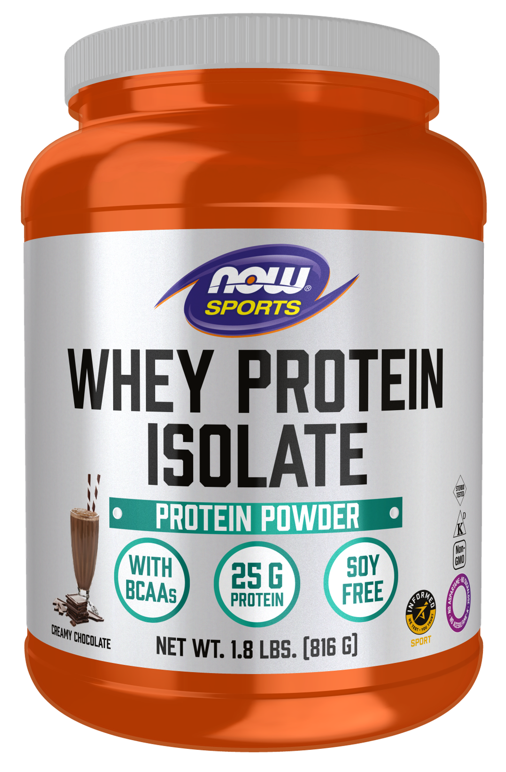 NOW Whey Protein Isolate, Creamy Chocolate Powder - 1.8 lbs.