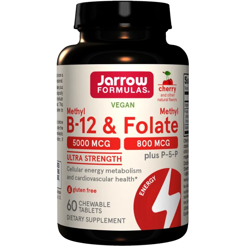 JARROW Methyl B12 5,000 mcg /Methyl Folate 800 mcg. Cherry 60 Chew. Tabs.