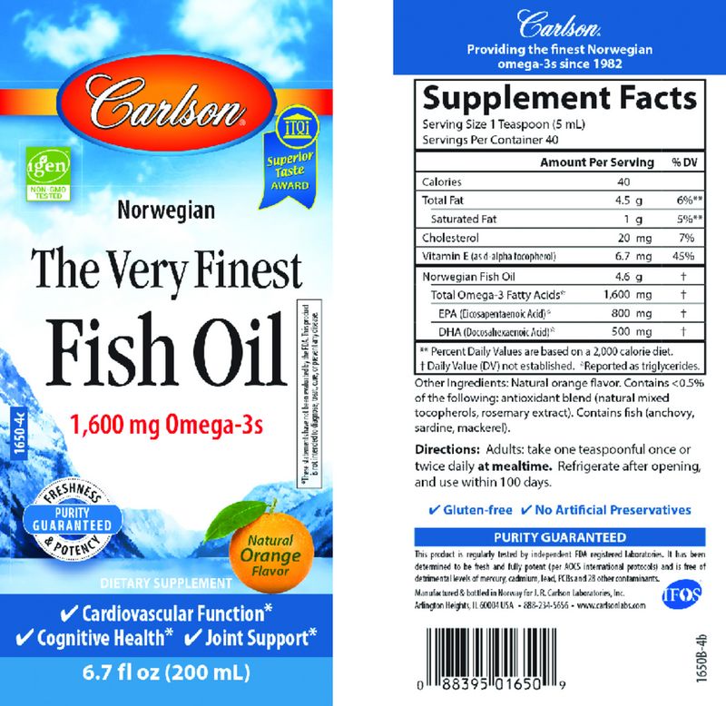 CARLSON Orange Flav. Fish Oil 6.7 Fl. Oz.