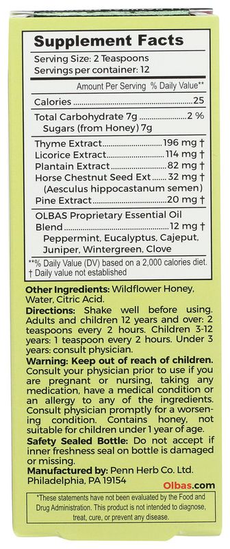 OLBAS Cough Syrup Honey &amp; Herbs 4 Fl. Oz.