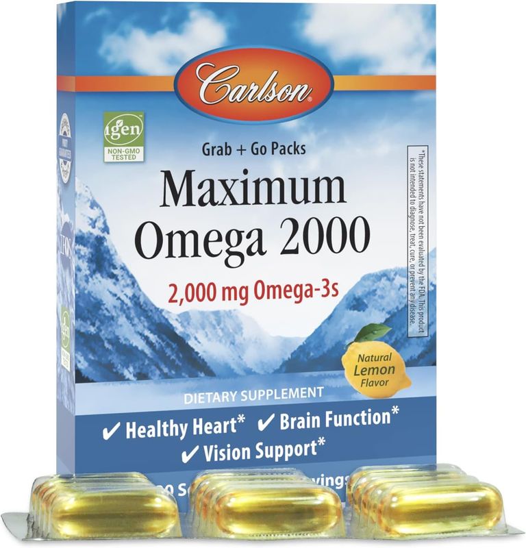 Carlson Grab + Go Packs Maxium Omega 2000 30 softgels Lemon Flavor