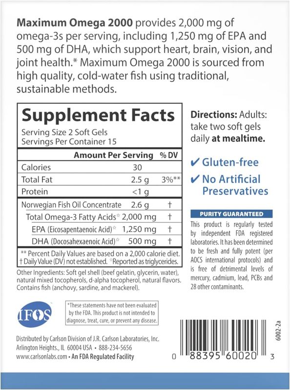Carlson Grab + Go Packs Maxium Omega 2000 30 softgels Lemon Flavor