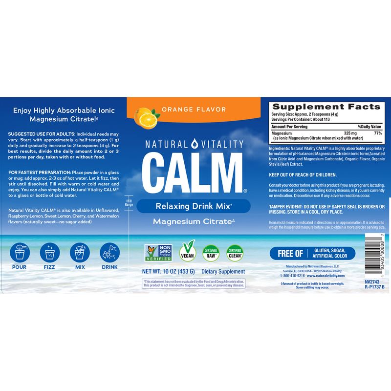 Natural Vitality CALM  Orange Flavor 8oz