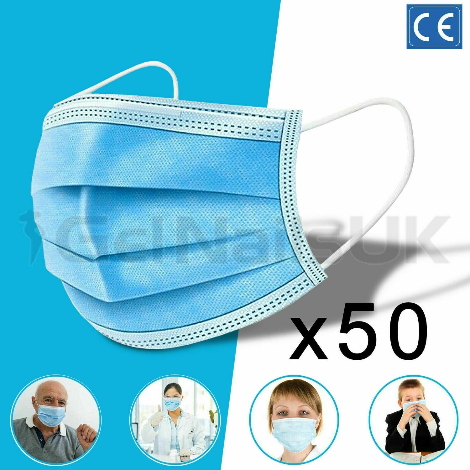 Box of 50 Type 2 Medical Face Masks CE Verified sterilized BFE&gt;95%