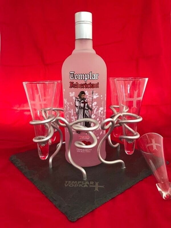 Plateau 6 Verres by Bruno Pellé + 1 Bouteille Templar® "PEACH" + 1 Led