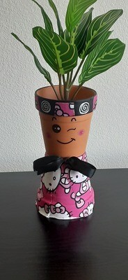 Hello kitty terracotta pot person