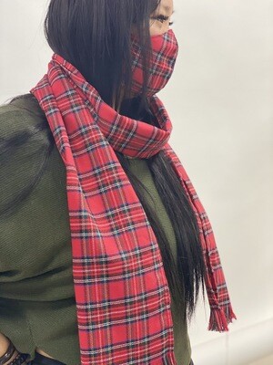 Red Plaid Face Mask w/ Scarf