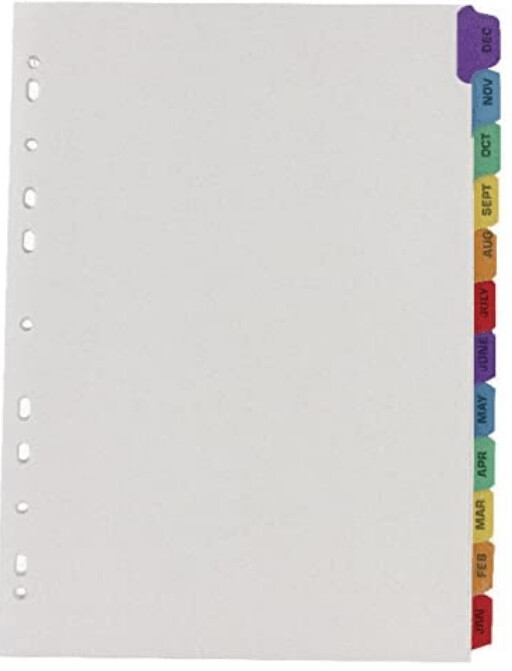 A4 Dividers Jan -Dec Poly Tabbed