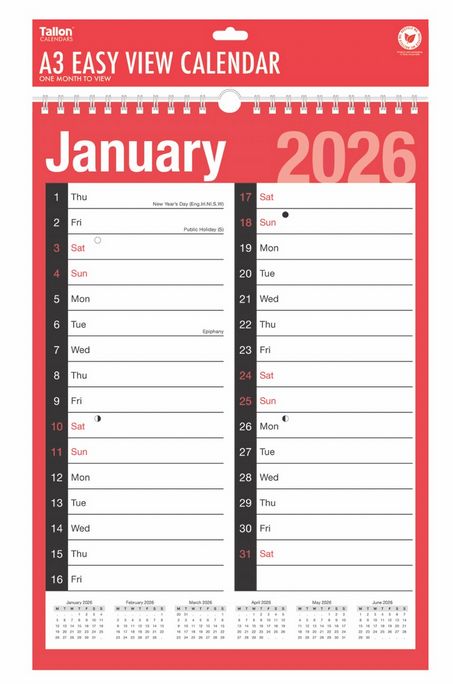 A3 Calendar 2026