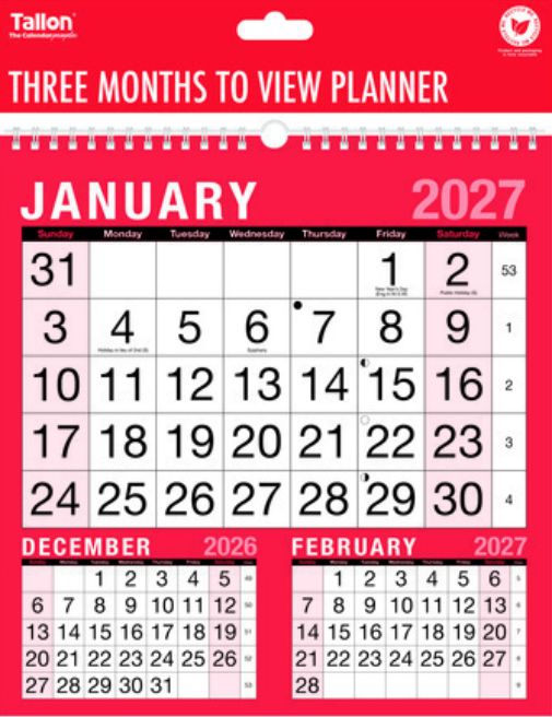 3 Month to View Calendar