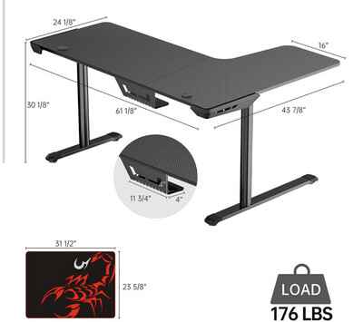 ميز كيمنك  Eureka Ergonomic Black 60 Inch L-Shaped Corner Gaming Deskا