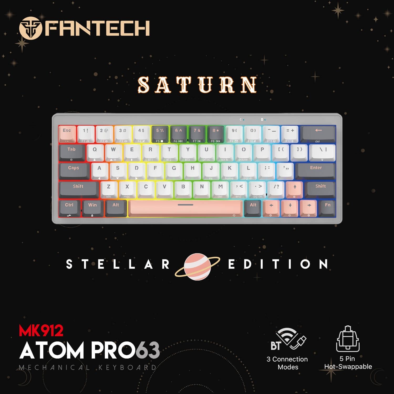 Saturn Atom Pro MK912 3 Connection Modes /60%/ Mechanical magnetic Keyboard 