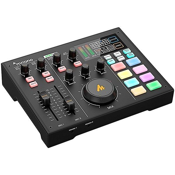 Maono Maonocaster AU-AM100 portable podcast production studio and mixing console.