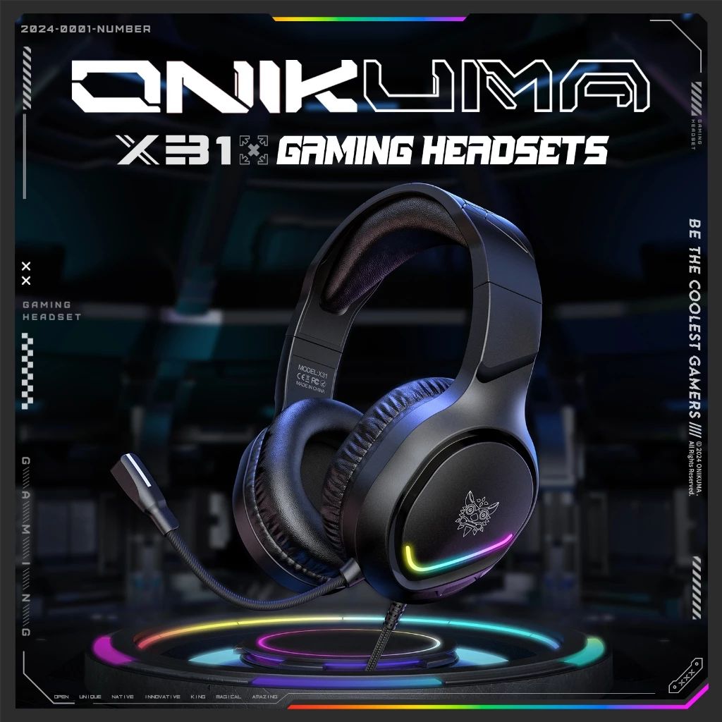 Onikuma X31 RGB Wired Gaming Headset with Noise Cancellin