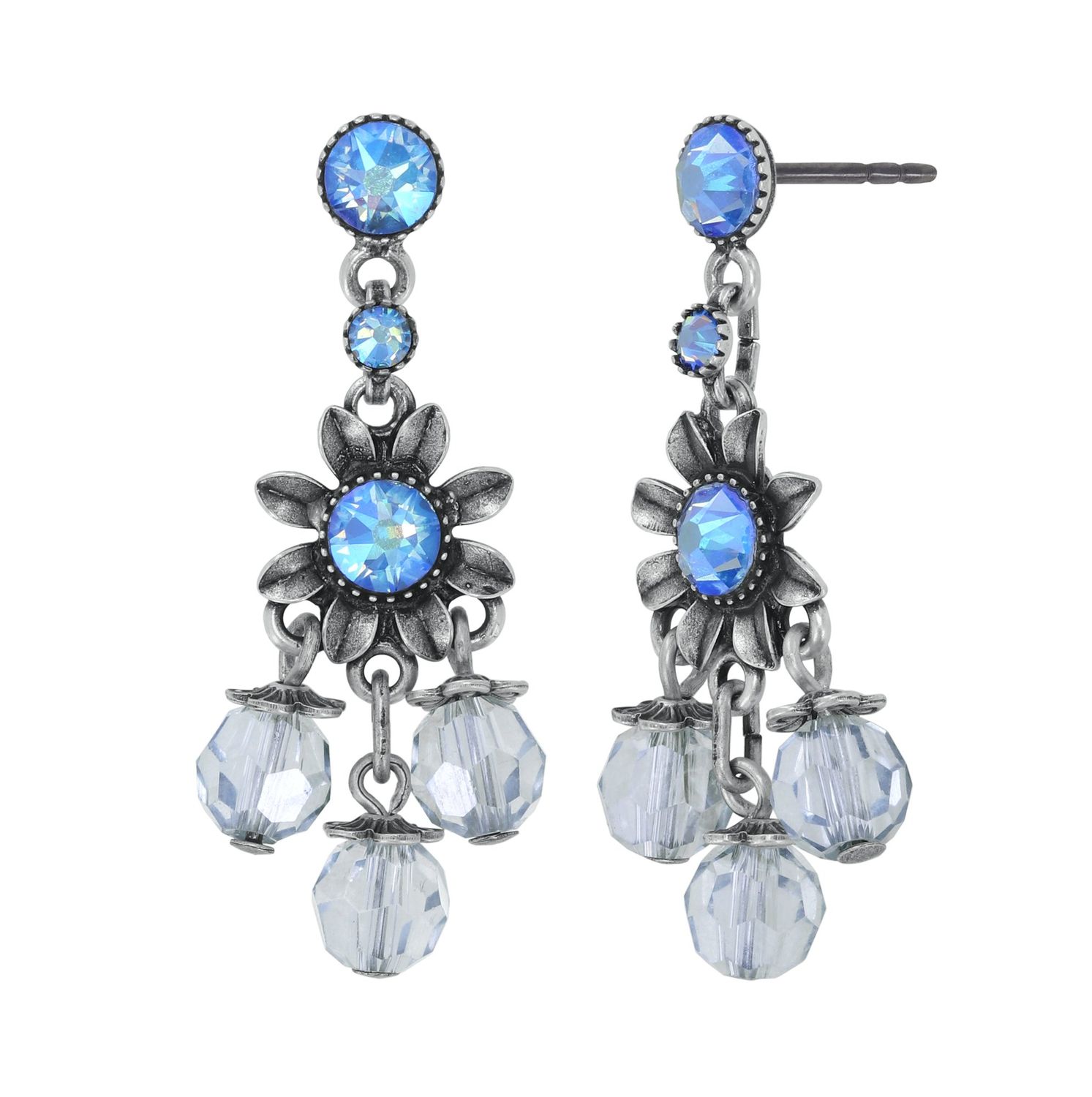Konplott Ohrstecker baumelnd "Love, Shine and Flowers" blue