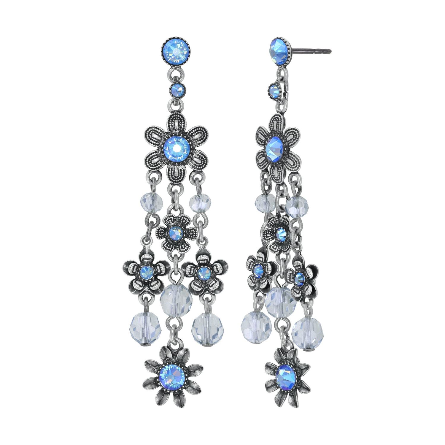 Konplott Ohrstecker baumelnd "Love, Shine and Flowers" blue