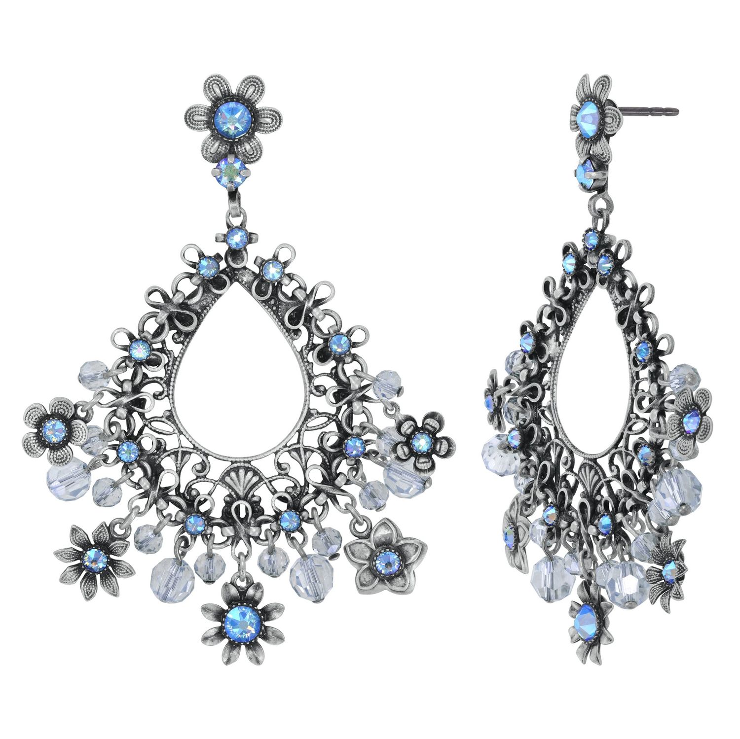 Konplott Ohrstecker baumelnd "Love, Shine and Flowers" blue