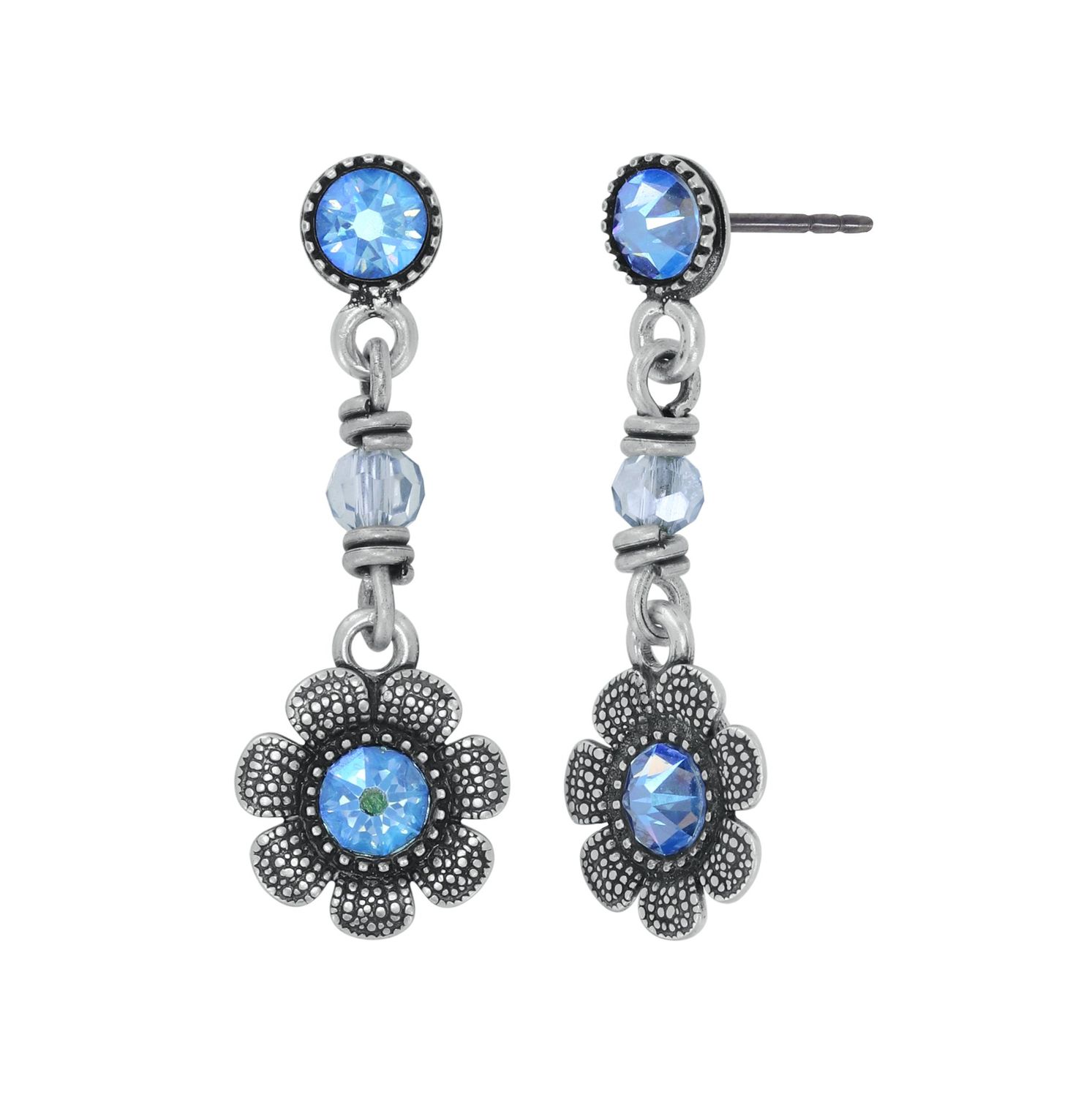 Konplott Ohrstecker baumelnd "Love, Shine and Flowers" blue
