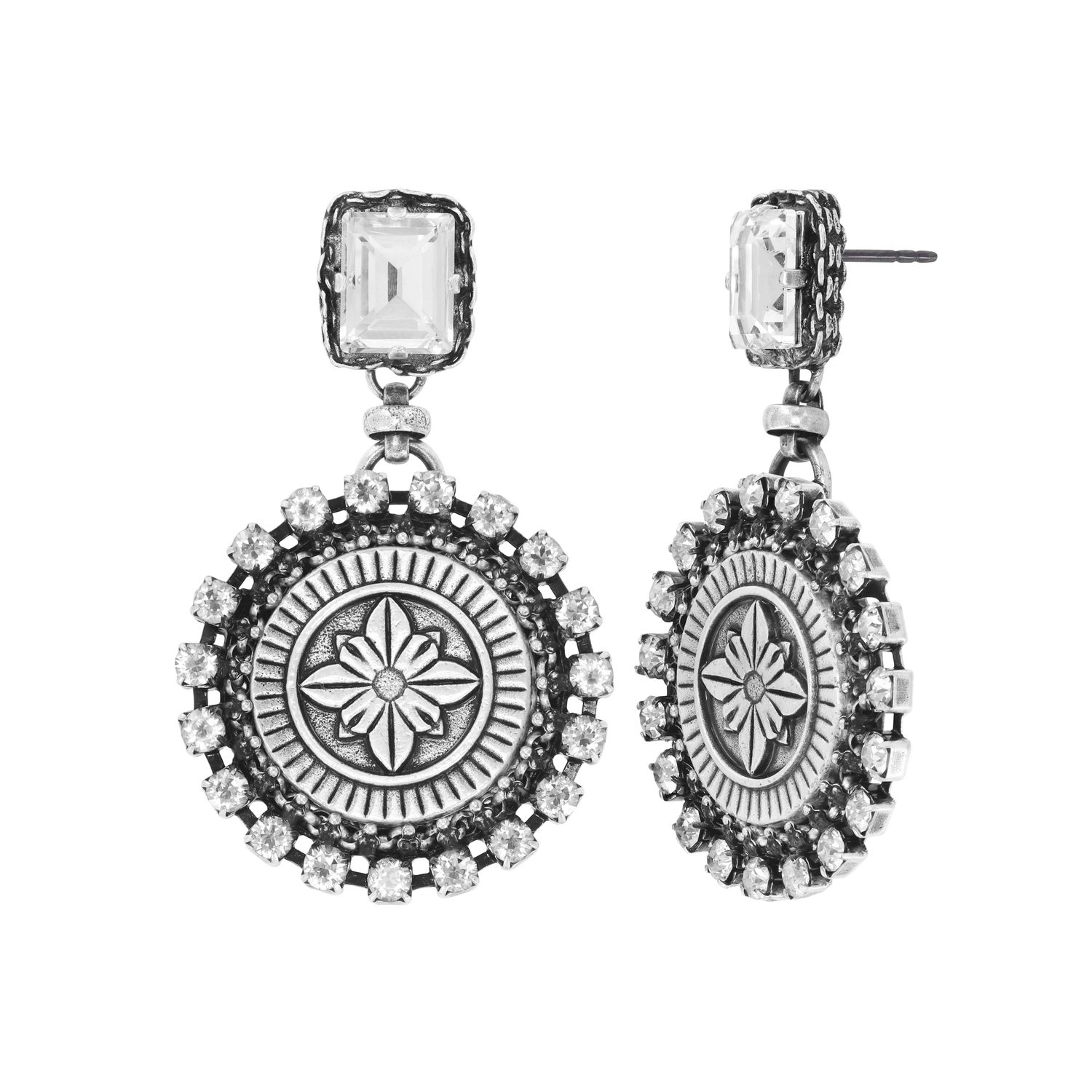 Konplott Ohrstecker baumelnd "Medallion Glam" white