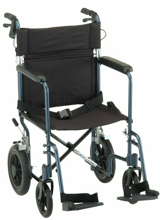 Nova LW Transport Chair with Hand Breaks 19in Blue