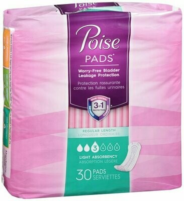 Poise Light Regular Length Pads 30ct
