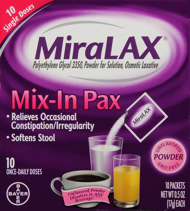 Hỗ trợ nhuận tràng, trị táo bón 10 gói, Miralax Single Dose Packet Powder 10ct