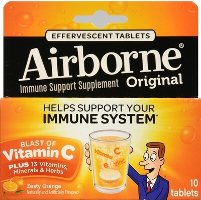 Kẹo ngậm bổ sung vitamin và khoáng chất từ Airborne Effervescent Tablets, 10ct Orange