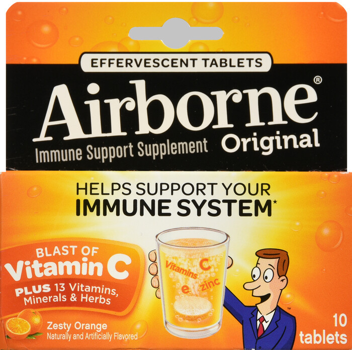 Kẹo ngậm bổ sung vitamin và khoáng chất từ Airborne Effervescent Tablets, 10ct Orange