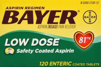 Viên giảm đau và ngăn ngừa nhồi máu cơ tim Bayer Aspirin Low Dose Tablet 81mg 120ct