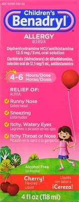 Siro chống dị ứng cho trẻ em Benadryl Kids Allergy Liquid Cherry 4oz