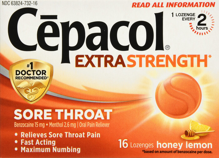 Kẹo thông cổ Cepacol Extra Strength Sore Throat Lozenges, 16ct Honey Lemon