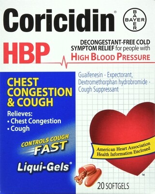 Thuốc ho cho người cao huyết áp Coricidin HBP Chest Congestion & Cough Softgel 20ct