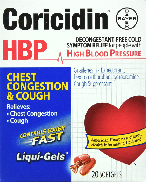 Thuốc ho cho người cao huyết áp Coricidin HBP Chest Congestion & Cough Softgel 20ct