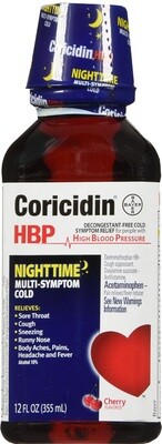 Siro trị cảm cúm cho người cao huyết áp Coricidin HBP Nighttime (Multi-symptom) Cold Liquid 12fl oz