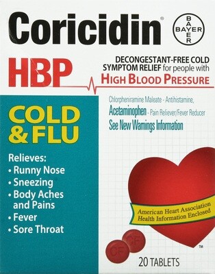 Thuốc trị cảm cúm cho người cao huyết áp Coricidin HBP Cold & Flu Tablets 20ct