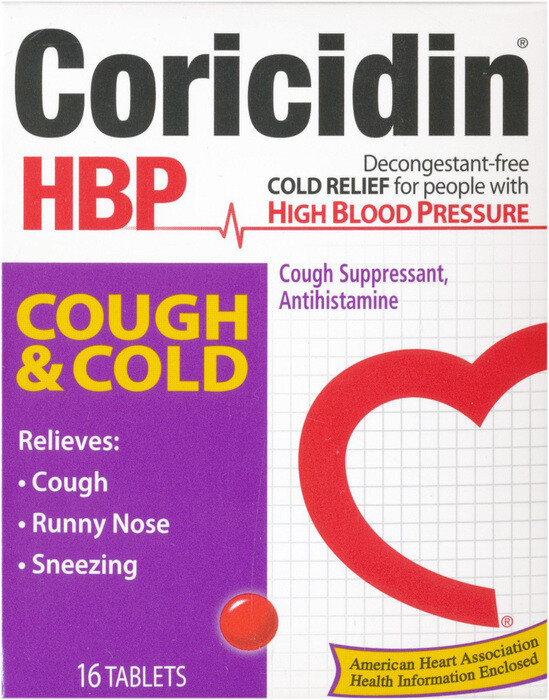 Thuốc ho và cảm cho người cao huyết áp Coricidin HBP Cough & Cold Tablets 16ct